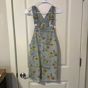 Denim, sunflower overalls dress